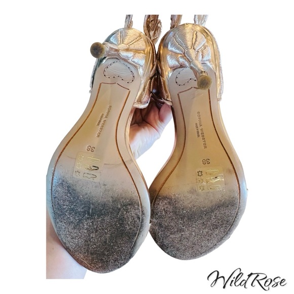 SOPHIA WEBSTER CHIARA GOLD EMBROIDERED WINGED LEATHER SANDAL PUMPS SZ 38 - Picture 13 of 16
